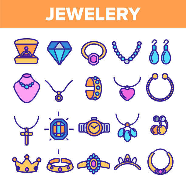 珠宝系列图标设置钻石奢侈品图片下载