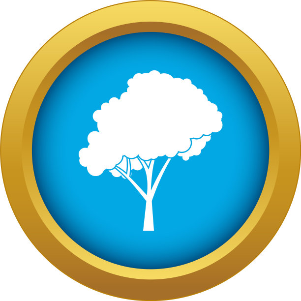 树与一个圆形的皇冠图标蓝色图片下载