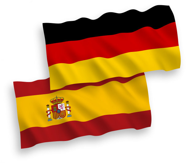 白色背景上的西班牙和德国国旗图片下载