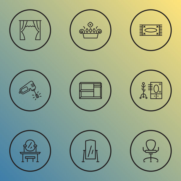 家居装饰图标，线条风格设置与窗帘图片下载