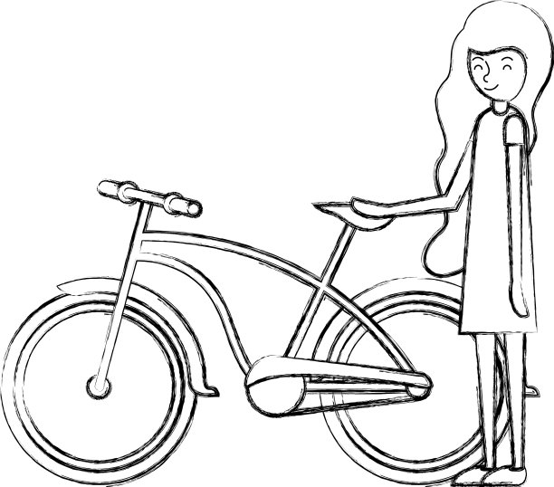 美丽的年轻女子与自行车性格图片下载