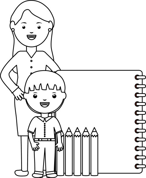 可爱的小学生男孩和女老师图片下载