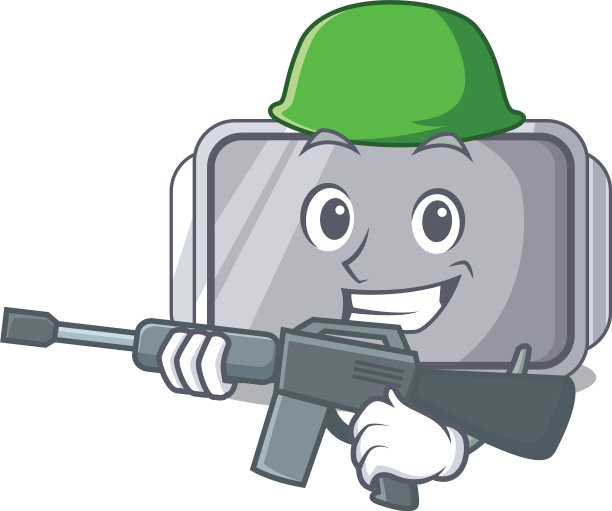 军队烤盘质量对孤立的吉祥物图片下载