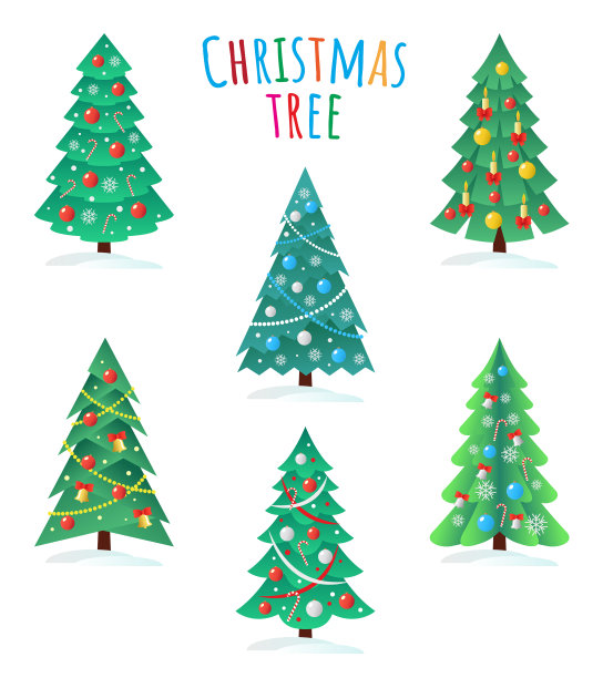 一套不同的圣诞树图标快乐的新图片下载
