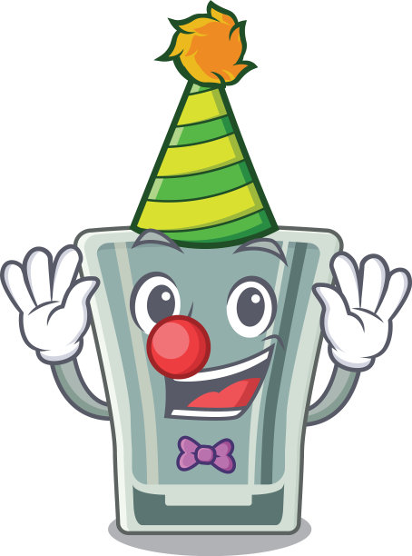 小丑酒杯放在木制的卡通桌上图片下载