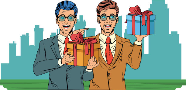 男人的化身与礼盒波普艺术图片下载