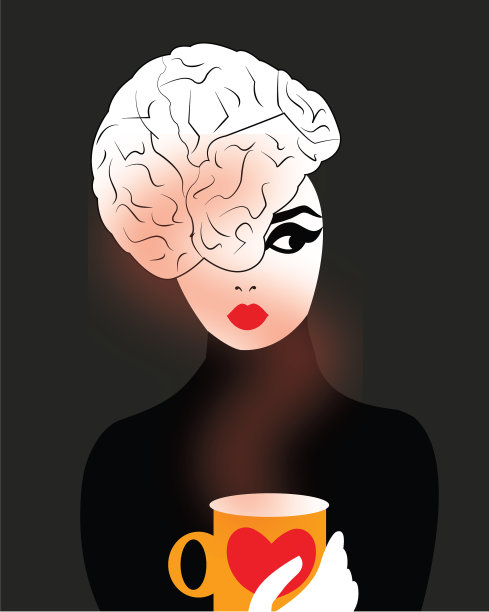 一个以头脑为发型，喝着咖啡的女人图片下载