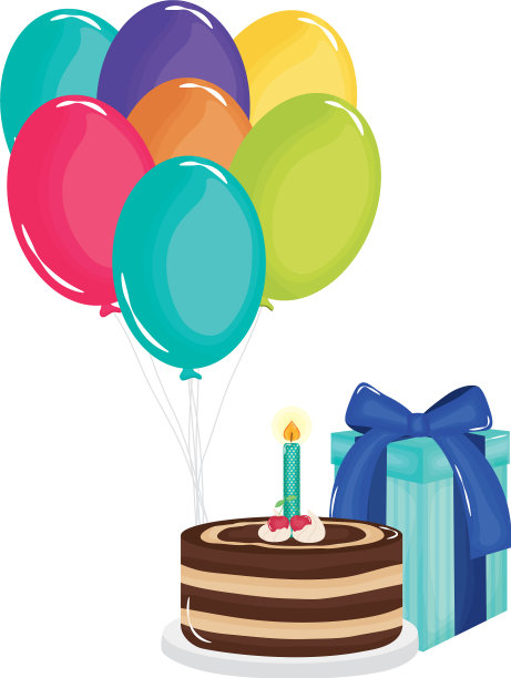 美味的甜蛋糕，礼物和气球图片下载