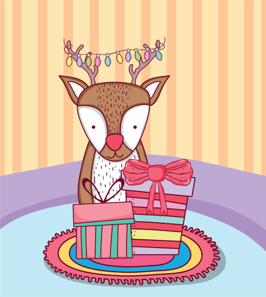 可爱的圣诞驯鹿和礼物在家里图片下载