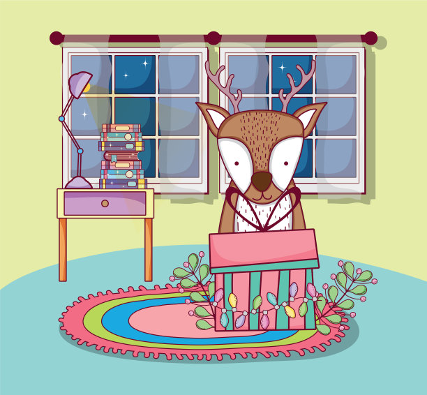 可爱的圣诞驯鹿和礼物在家里图片下载