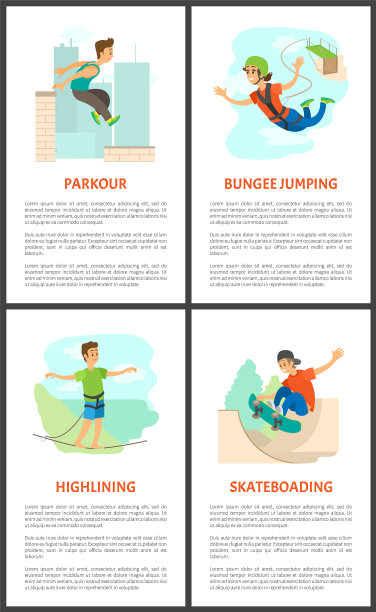 跑酷和滑板年轻男性海报集图片下载
