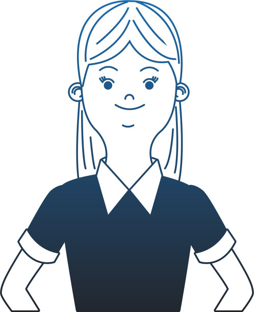 年轻女子卡通蓝线图片下载