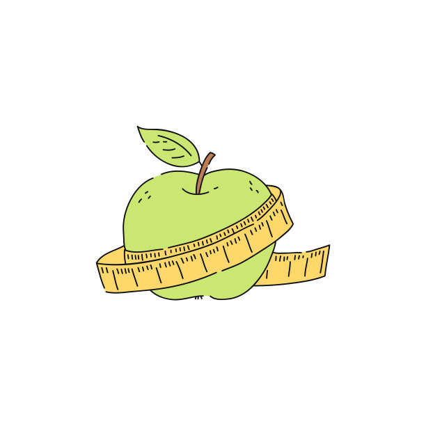 带卷尺图标的青苹果图片下载