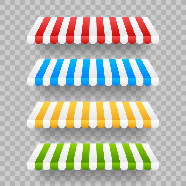 为商店餐厅设置的彩色条纹遮阳篷图片下载