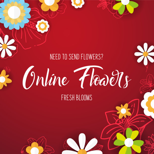 平花上绘有花卉素描背景图片下载