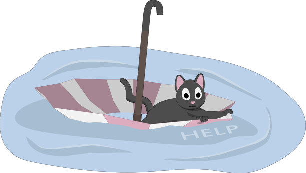 一只猫浮在伞上图片下载