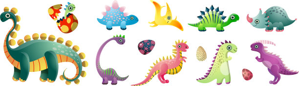 设置可爱的彩色恐龙和彩色的孩子图片下载