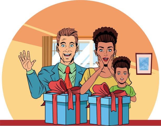 家庭头像与礼盒波普艺术图片下载