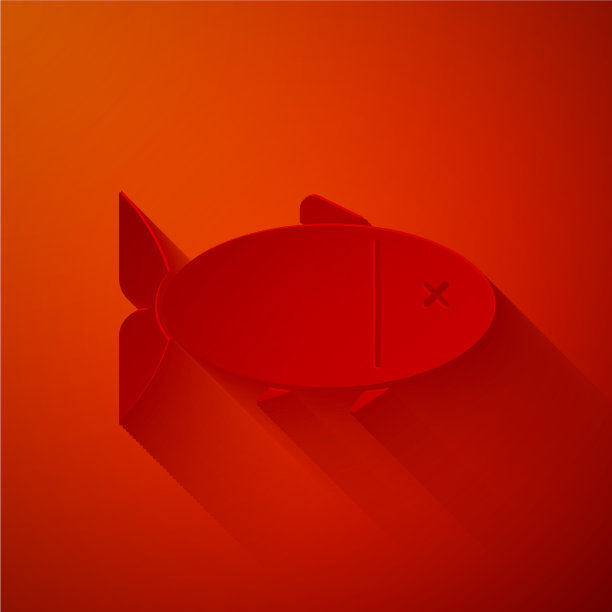 剪纸鱼图标孤立在红色背景图片下载