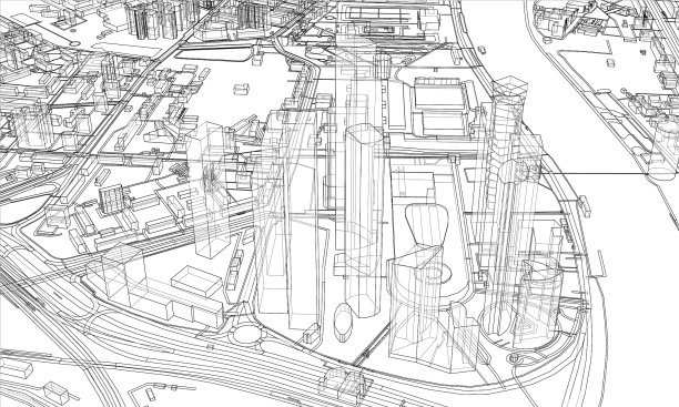勾勒城市概念线框风格图片下载