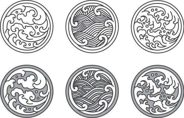 日本和泰国和中国的水波线设置图片下载