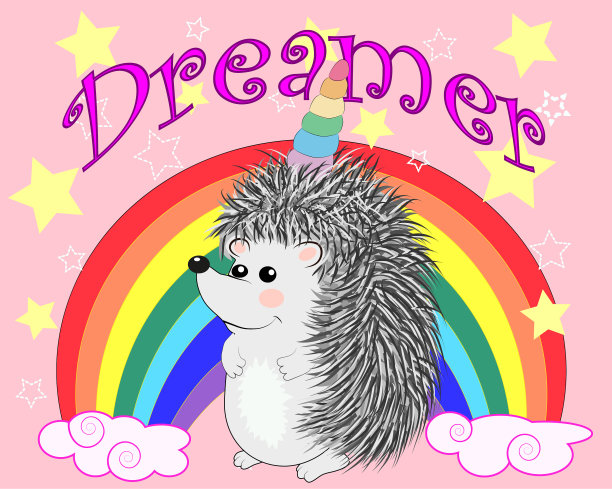 一只可爱的卡通刺猬，长着独角兽的角图片下载