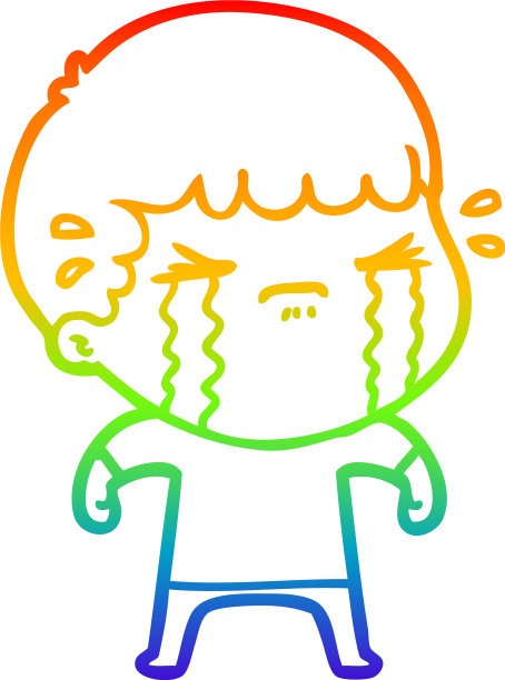 彩虹渐变线画卡通男人哭图片下载