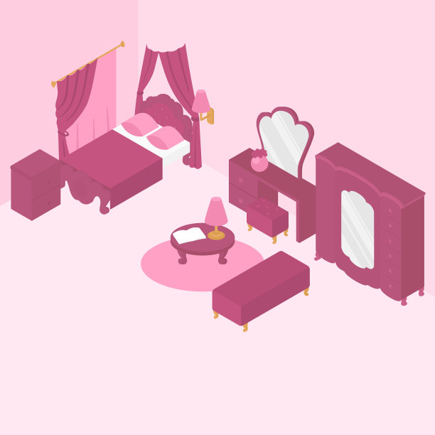 平面等距卧室室内家具图片下载