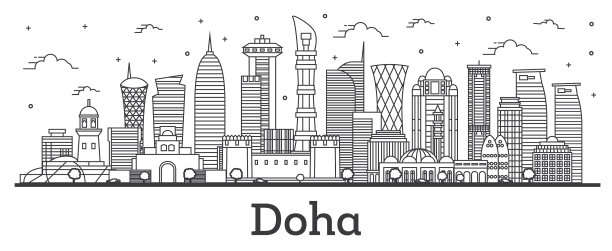 用现代的方式勾勒出卡塔尔多哈城市的轮廓线图片下载