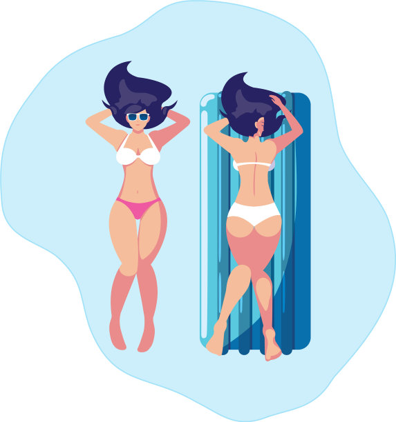 漂亮的女孩和漂浮的床垫图片下载