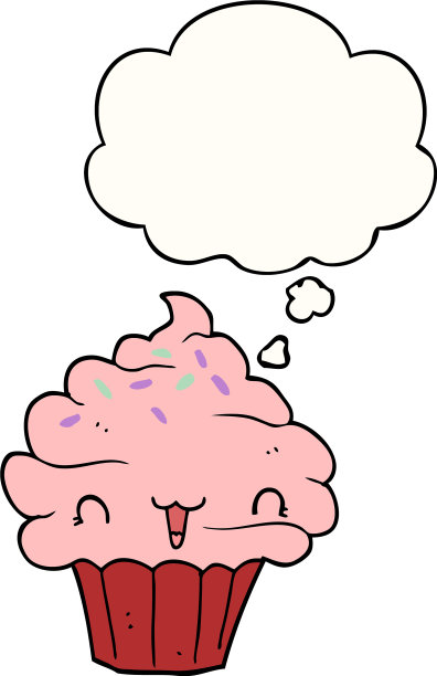 可爱的卡通糖霜纸杯蛋糕和思想泡泡图片下载