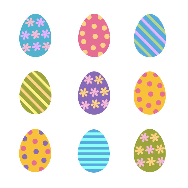 一套彩色的复活节彩蛋装饰条纹图片下载