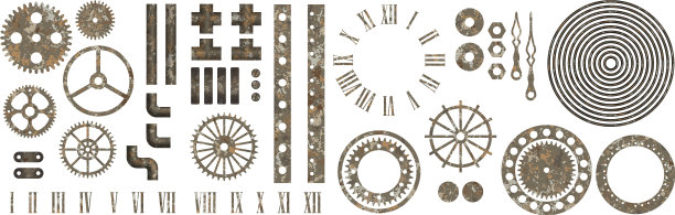 大组蒸汽朋克齿轮收集与锈迹图片下载