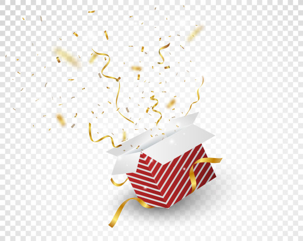 打开装有金色五彩纸屑的红盒子图片下载