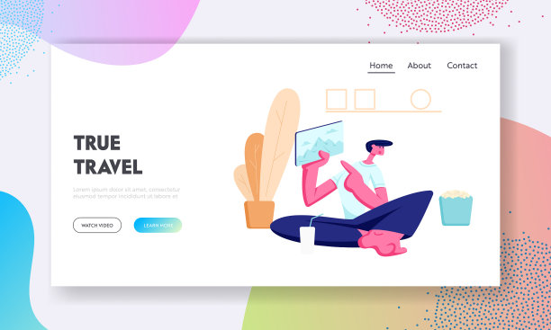 男人坐在家里用平板电脑拍旅行照片图片下载