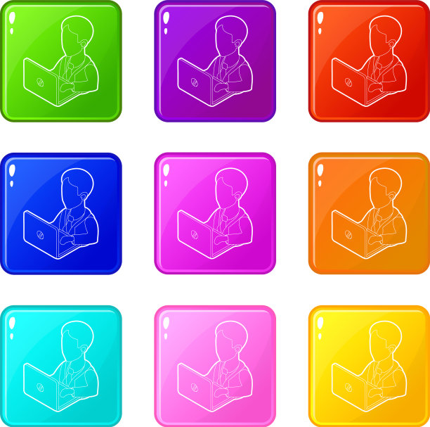 商人使用他的笔记本电脑图标设置9颜色图片下载