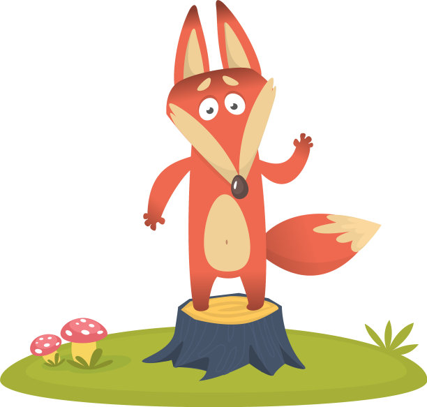 可爱的狐狸在草地上玩树桩图片下载