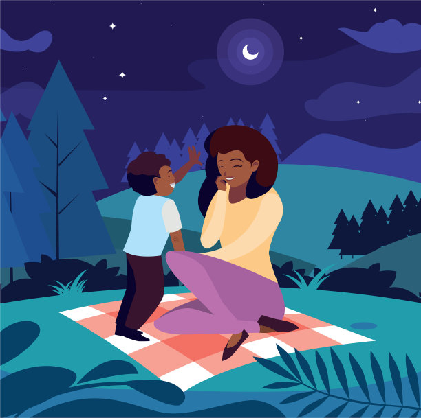 漂亮的黑人妈妈带着儿子在田里图片下载