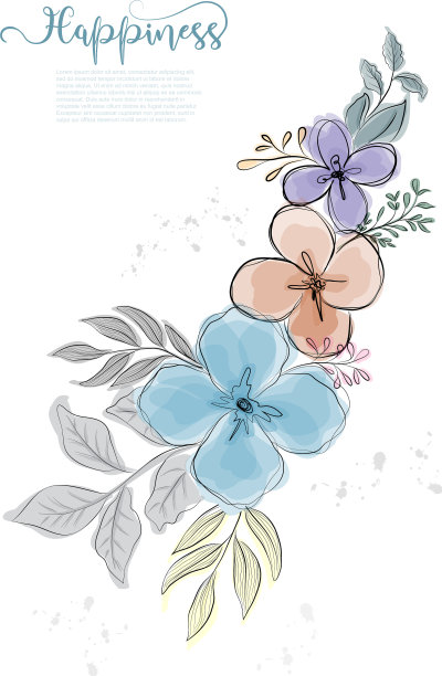 手绘可爱的花朵用黑色线条绽放图片下载