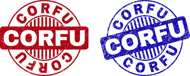 Grunge corfu刮出了圆形邮票图片下载