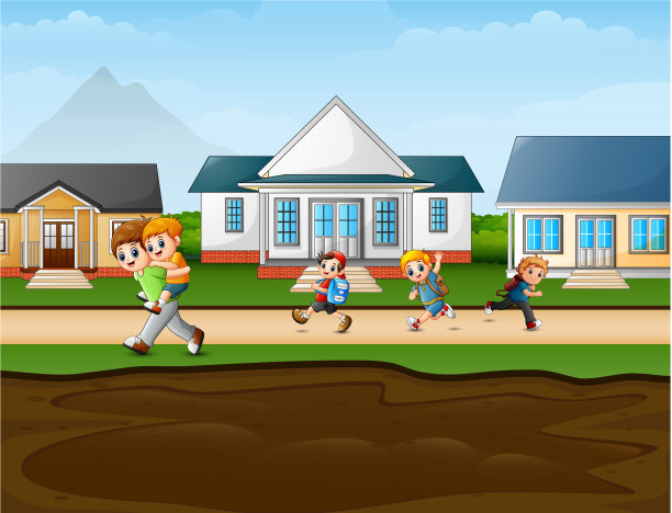 快乐的孩子们在乡村的路上奔跑图片下载