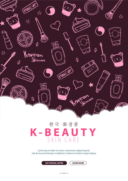 韩国化妆品k-beauty横幅与手绘图片下载