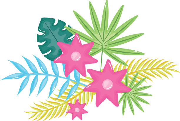 花和叶棕榈树热带装饰图片下载