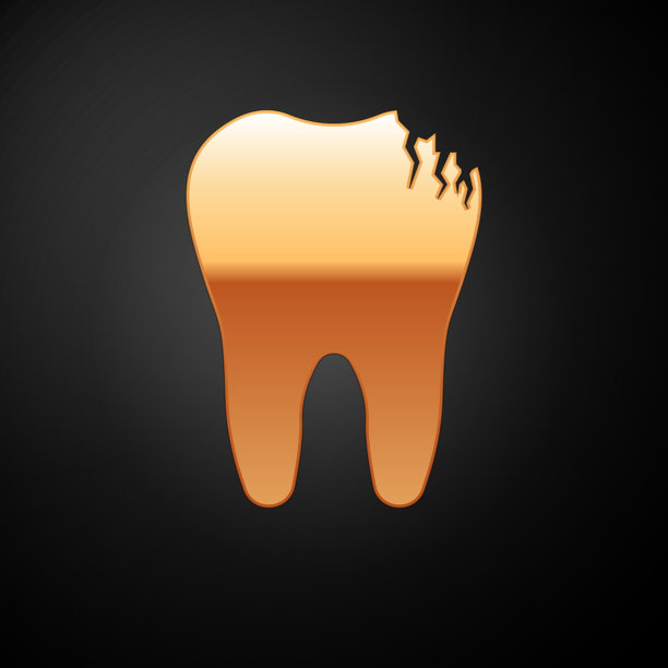 金色断牙图标孤立在黑色图片下载