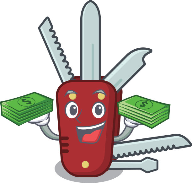 带着钱袋、小折刀的卡通木桌图片下载