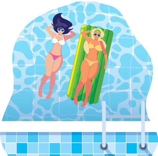 漂亮的女孩和漂浮的床垫图片下载