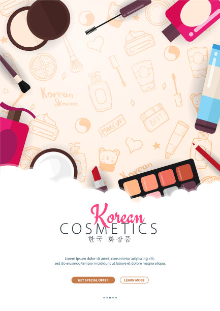 韩式化妆品扁平化的韩式美妆横幅图片下载