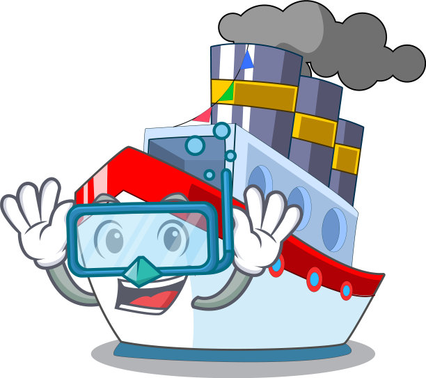 潜水天线在卡通货船视图图片下载