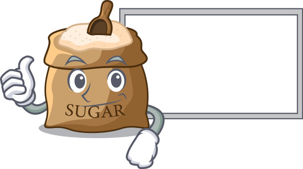 竖起大拇指，放着糖和卡通勺图片下载