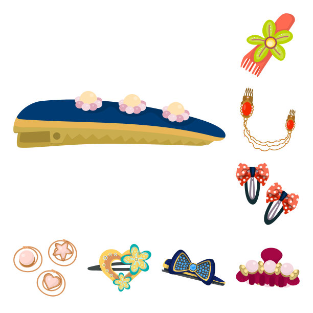 孤立对象发夹和头发的图标集图片下载